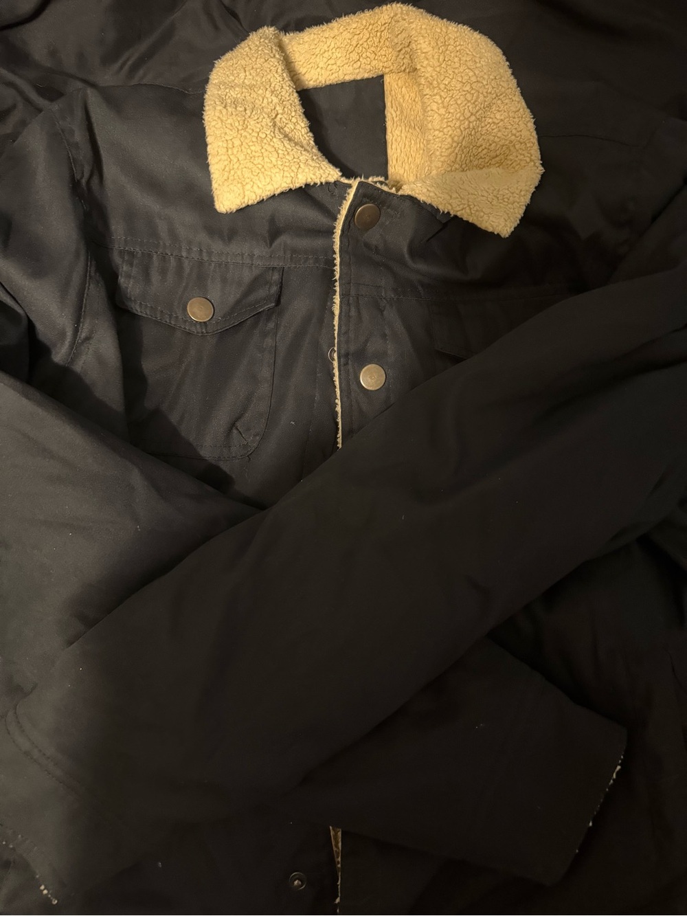 Men's Black Bomber Jacket with Cream Sherpa Collar